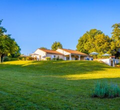 Aerial view of Bijou de Dordogne villa and landscaped grounds