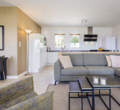 Contemporary living space featuring quality furnishings and fresh, open design